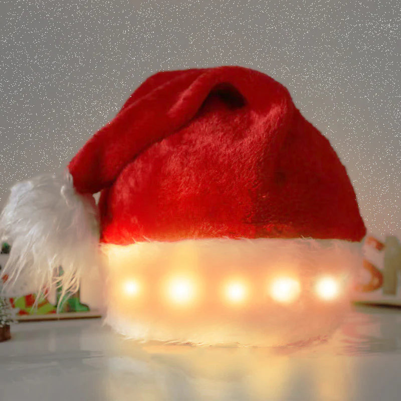 LED Christmas Hat - Plush Santa Hat with Luminous Lights for Kids & Adults