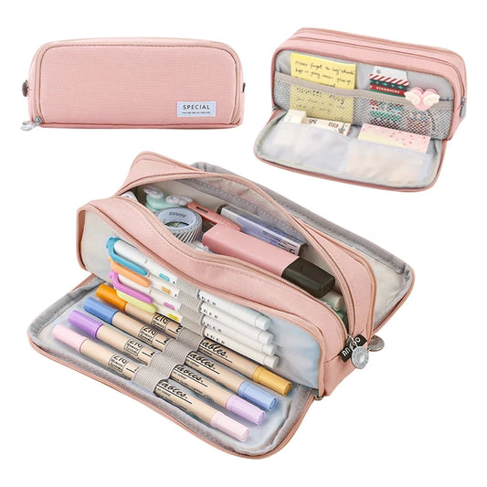 Large Pencil Case Big Capacity Pencil Bag Large Storage Pouch 3 Compartments Pen Case for Teen Boys Girls School Students