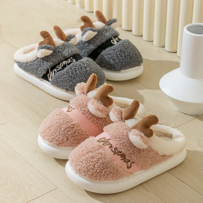 Christmas Elk Winter Slippers – Cozy Soft Slip-On House Shoes