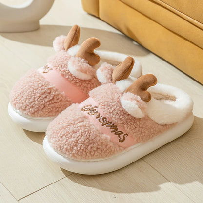 Christmas Elk Winter Slippers – Cozy Soft Slip-On House Shoes