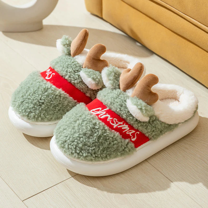 Christmas Elk Winter Slippers – Cozy Soft Slip-On House Shoes