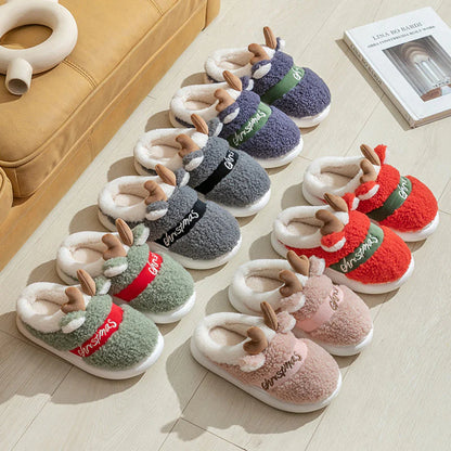 Christmas Elk Winter Slippers – Cozy Soft Slip-On House Shoes