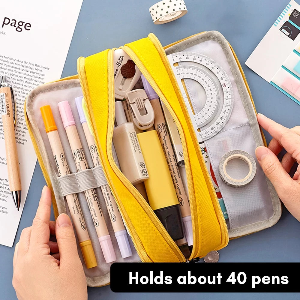 Large Pencil Case Big Capacity Pencil Bag Large Storage Pouch 3 Compartments Pen Case for Teen Boys Girls School Students