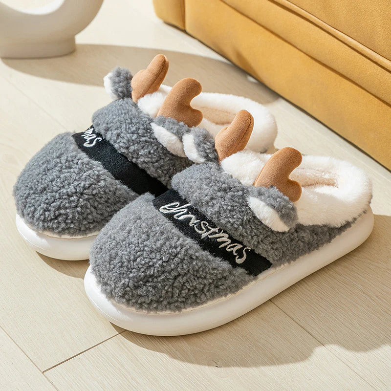 Christmas Elk Winter Slippers – Cozy Soft Slip-On House Shoes