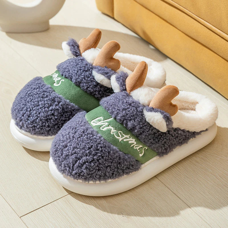 Christmas Elk Winter Slippers – Cozy Soft Slip-On House Shoes