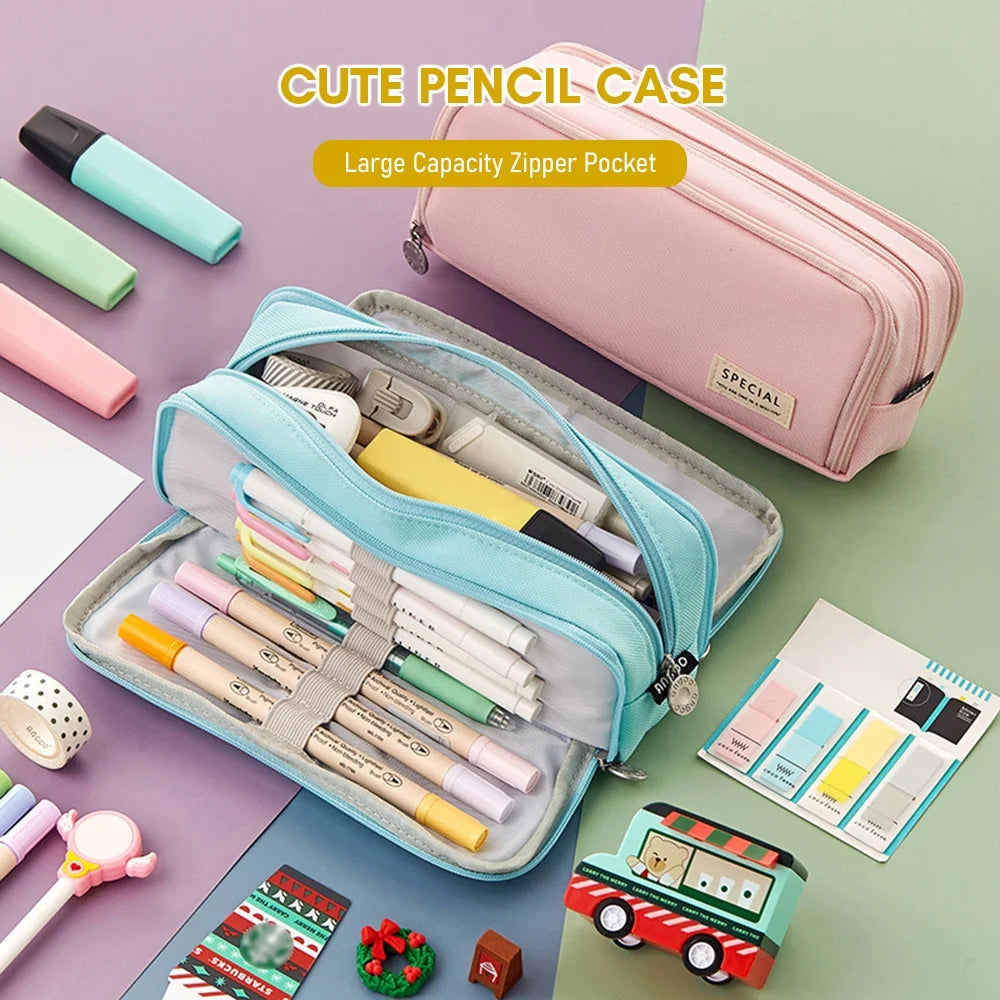 Large Pencil Case Big Capacity Pencil Bag Large Storage Pouch 3 Compartments Pen Case for Teen Boys Girls School Students