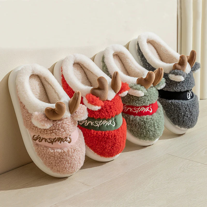 Christmas Elk Winter Slippers – Cozy Soft Slip-On House Shoes