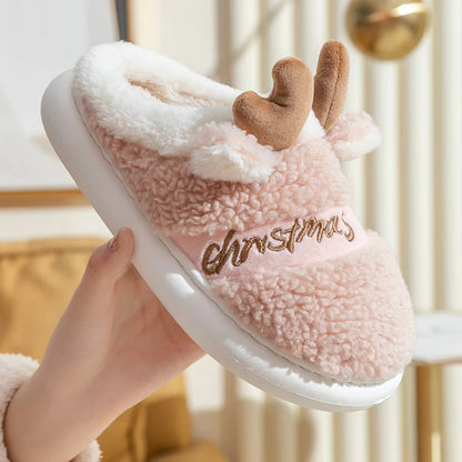 Christmas Elk Winter Slippers – Cozy Soft Slip-On House Shoes