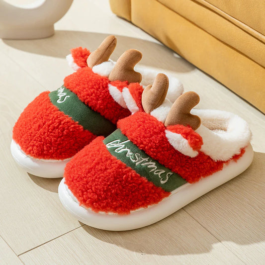 Christmas Elk Winter Slippers – Cozy Soft Slip-On House Shoes